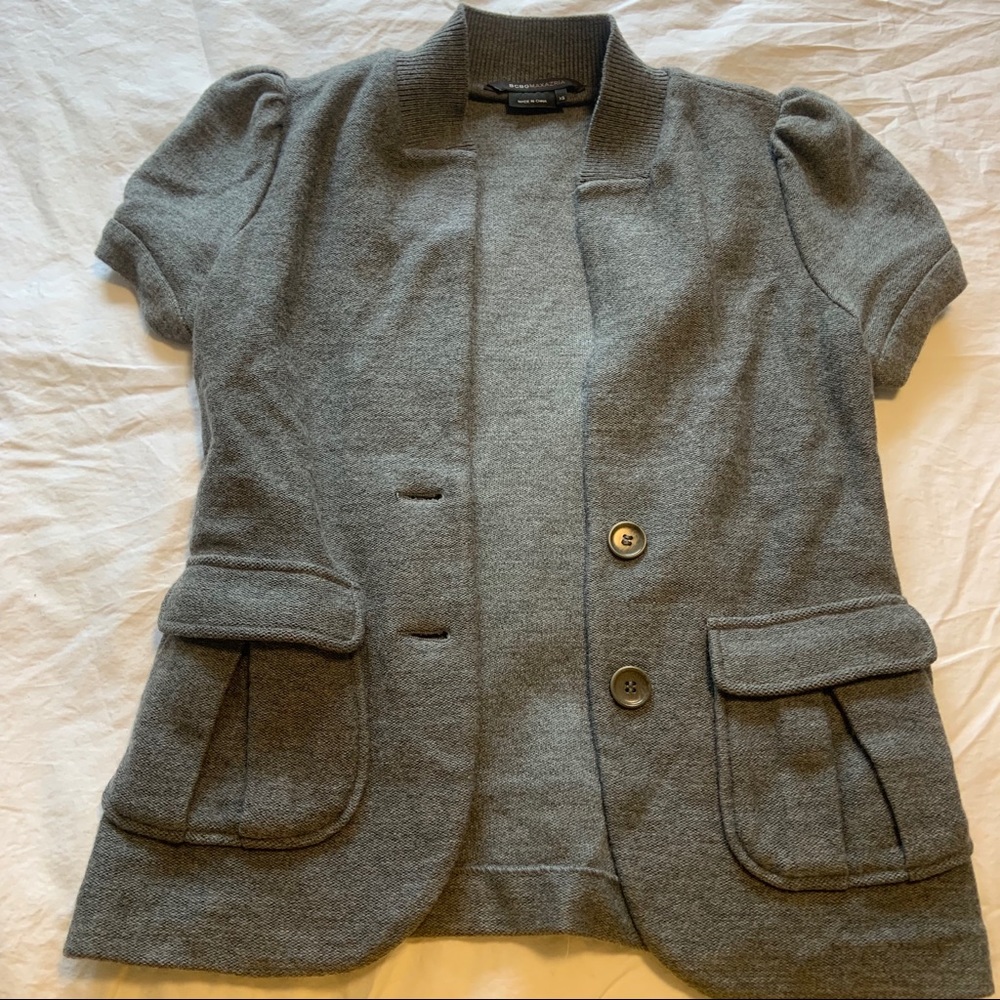 BCBG XS Grey short sleeve button up sweater